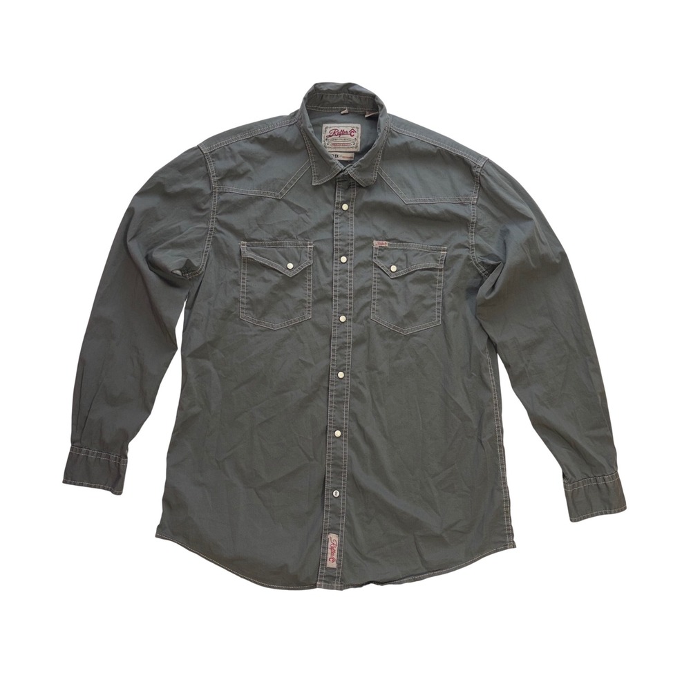 RAFTER C Pearl Snap Western Shirt Mens M/L Grey ProFlex45 Performance Stretch